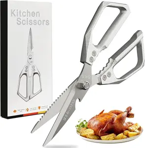 A Super Sharp Multi-Functional Stainless Steel Kitchen Shears with Ergonomic Handle - Suitable for Chicken Bones, Meat, Fish, Vegetables, Cooking And Dining, Durable Comfortable