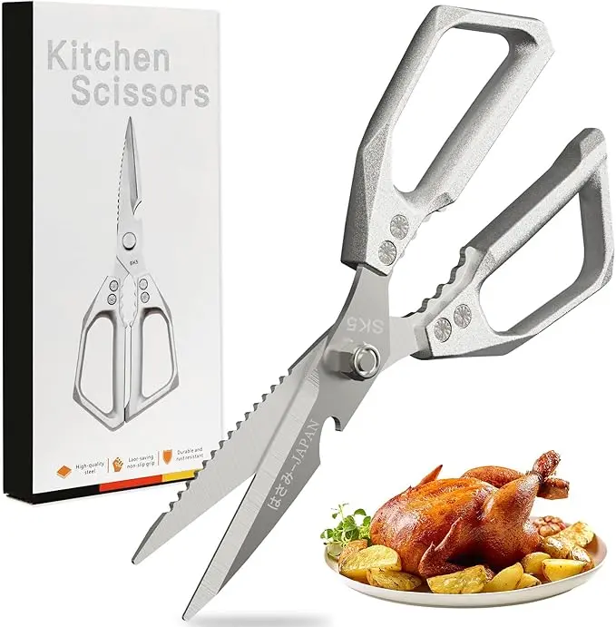 A Super Sharp Multi-Functional Stainless Steel Kitchen Shears with Ergonomic Handle - Suitable for Chicken Bones, Meat, Fish, Vegetables, Cooking And Dining, Durable Comfortable