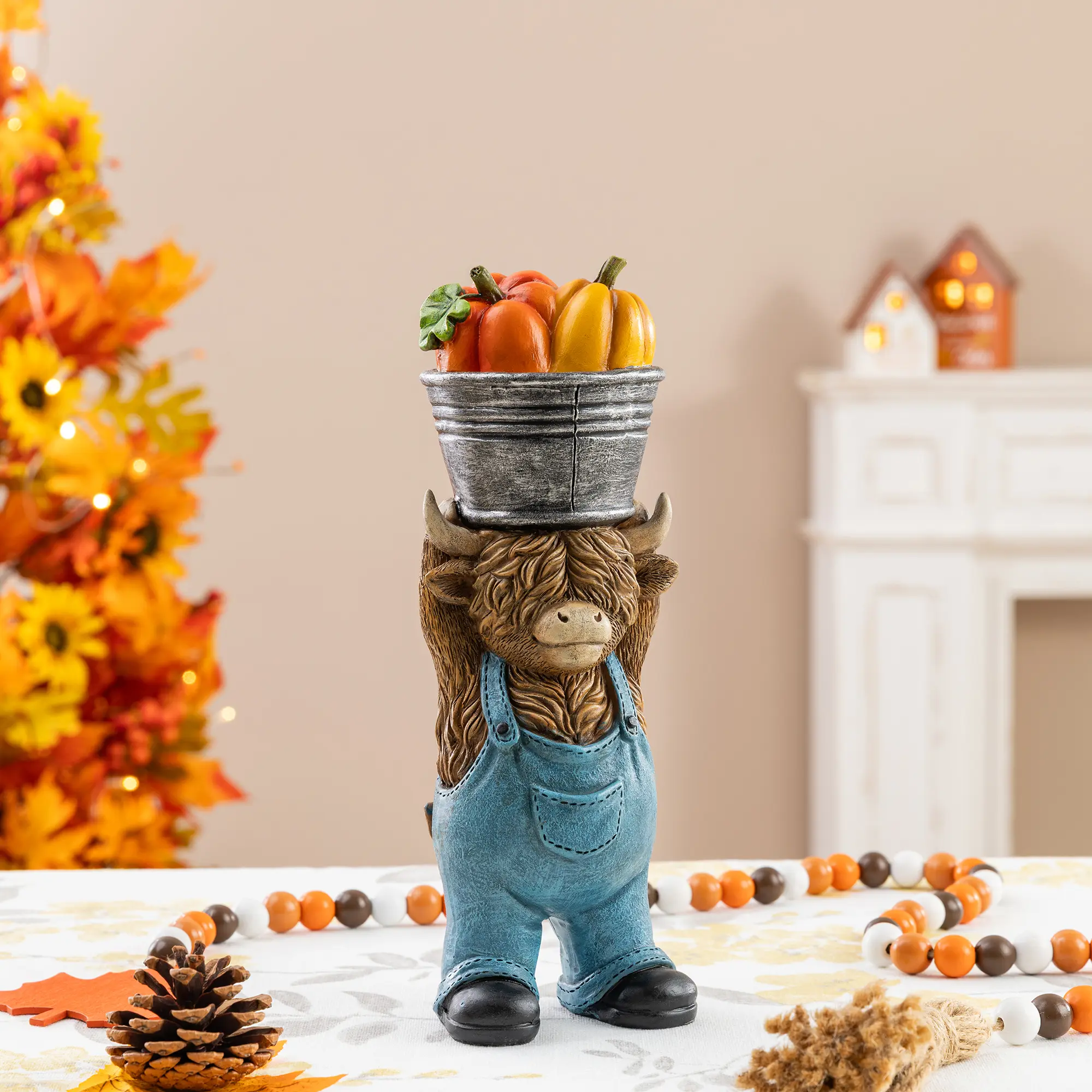 10.5"H Fall Resin Highland Cow Table Decor