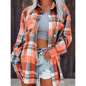 Women Plaid Button-Down Long Sleeve Shirt