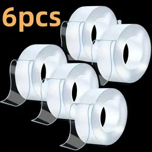 Double Sided Mounting Tape, 6 Rolls Transparent Nano Durable Double Sided Adhesive Tape, Multi-Functional Strong Adhesion Washable Waterproof Kitchen Sealant, Multipurpose Mounting Tape
