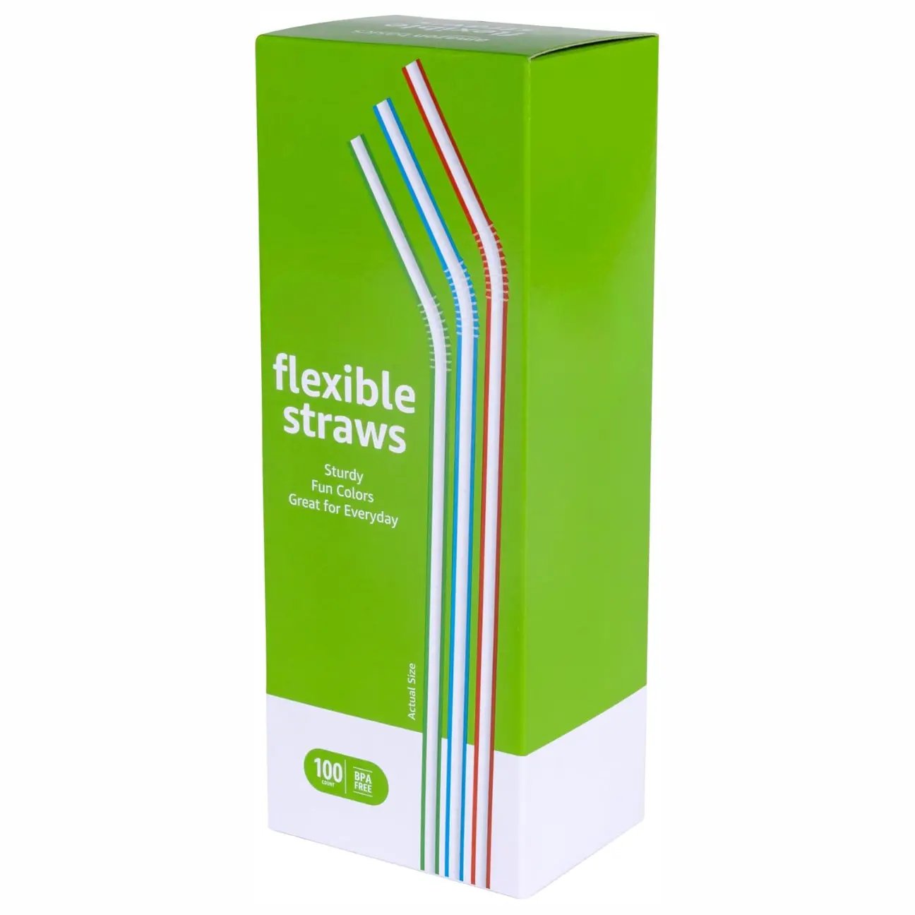 Flexible Straws - 100 Count Disposable Striped Plastic Flex Straws 7.5" Long Assorted Colors Perfect for Summer Pool Parties & Office Socials