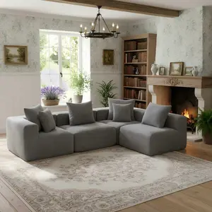 111" Modular Cloud Sectional Sofa, Oversized Boneless Couch with Soft Deep Seat and Chaise, High-Density Foam Filling, L-Shaped Sofas for Living Room and Apartment, No Assembly (Grey, 4 Seat)