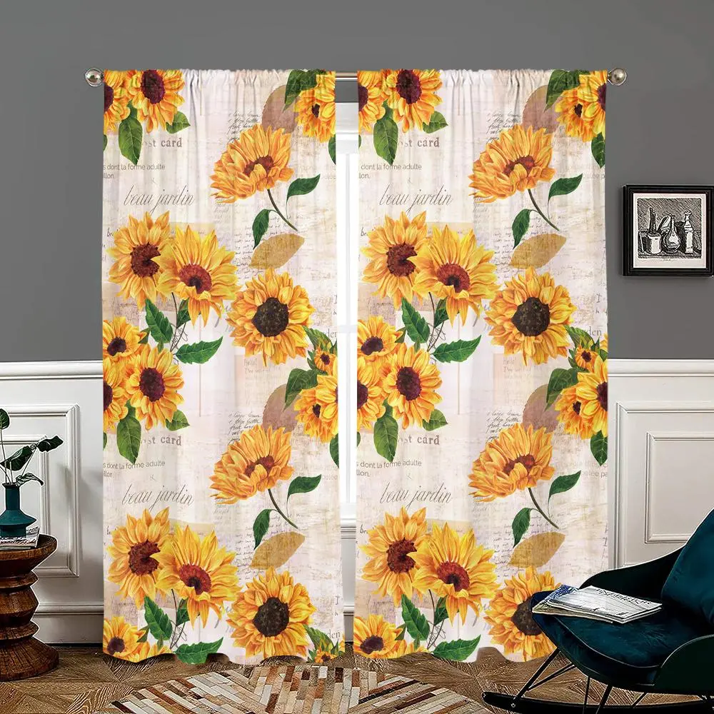 Sunflower Pattern Door Curtain, 2 Counts/set Semi-transparent Privacy Protective Door Curtain, Home Decor for Bedroom, Living Room, Kitchen, Bathroom, Kitchen Door Curtains