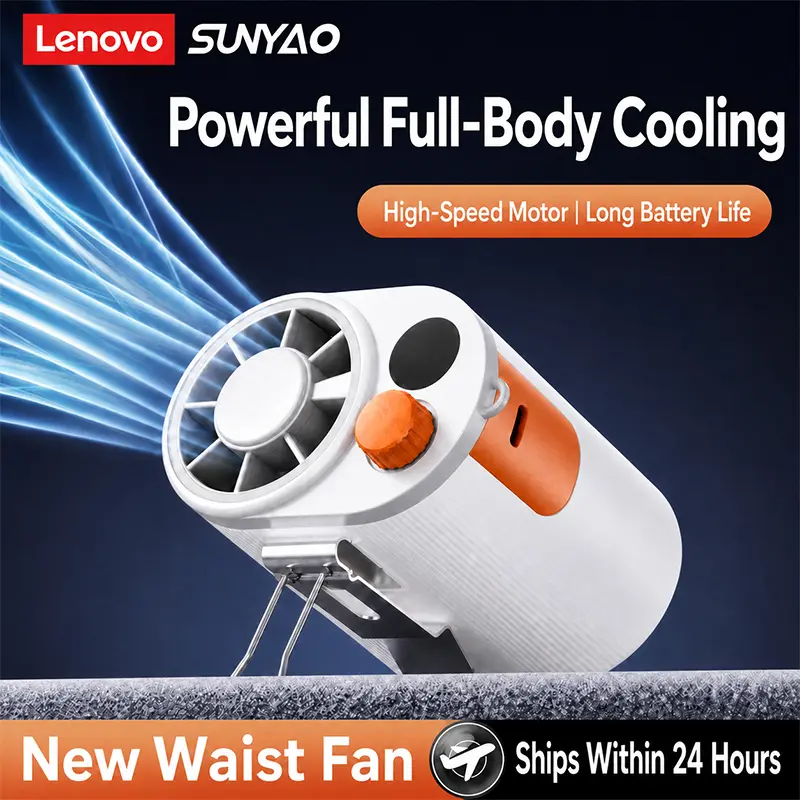 Lenovo SUNYAO FS006 Hands-Free Waist Fan, Clip-On Portable Cooling Fan with LED Display, 3600mAh Long Battery Life, Stepless Airflow Control, Wearable Fan for Farming, Gardening, Construction, Hiking, Camping & Outdoor Work