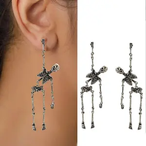 Vintage Creative Halloween Skull Dangle Earrings for Women Gothic Skeleton Metal Drop Earring Party Statement Pierced Ear Gifts