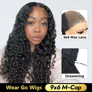 OQ HAIR M-cap Water Wave Pre Cut 9x6 HD Lace Wear Go Glueless Wigs With Invisi-Drawstring Bleached Tiny Knots Wet And Wavy Human Hair Wigs