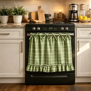 Farmhouse Oven Skirt Cover, Grid Pattern Ruffle Stove Decor Panel for Kitchen Cabinet Decoration