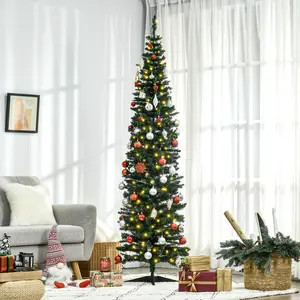 HOMCOM 6ft/7ft Pre-Lit Slim Noble Fir Artificial Christmas Tree with Warm White LED Lights, for Christmas Decoration