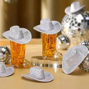Reusable Plastic Mini Western Cowboy Hats, 5/10pcs Plastic Boot Shot Glasses Drinkware, Cowboy Cowgirl Party Decorations, Party Essentials, Ideal for Holidays, Birthdays & Festive Gatherings
