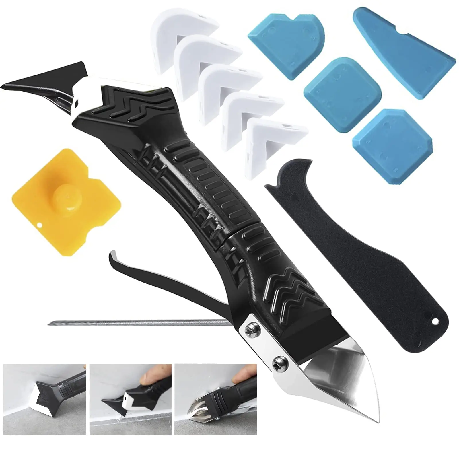 Silicone Caulking Tool, 5 in 1 Silicone Remover Multi Tool, Glazing Compound Finishing Tool, Caulk Remover Tool, for Bathroom,Kitchen,Floor,Window,Sink Joint,Frames Seal