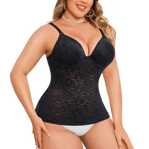 FITNFEM Women's Lace Corset Top Faja Style Bustier with Underwire Embroidered Cami for Curvy Outfit Look Shapewear Womenswear