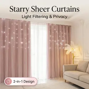 1pc Privacy Protect Star Cutout Blackout Curtains Integrated Double Layer pink High Blackout Thermal Insulated Same Color Both Sides Single Panel Decor