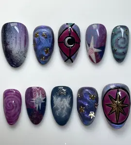 Mystic Galaxy Press On Nails | Purple Cosmic Swirls, Stars, Moon & Magic Symbols | Celestial Fantasy Nail Art for Dreamy Souls & Witches