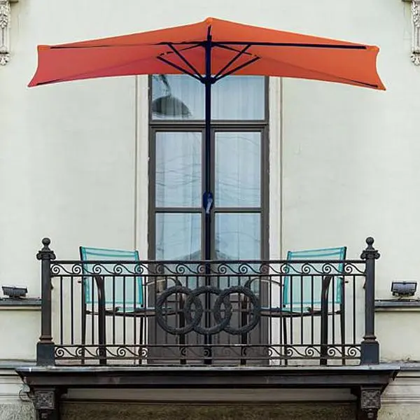 Pure Garden 9' Half-Round Patio Umbrella with Easy Crank - Terracotta