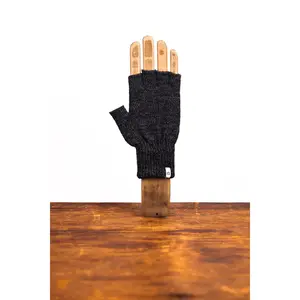 Black Melange Fingerless Ragg Wool Gloves