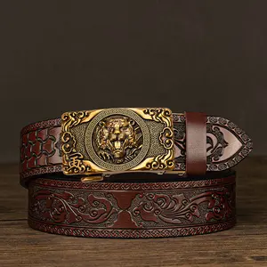 Men's Zodiac Automatic Buckle Belt Casual Ethnic Style Zodiac Sign Two-Layer Cowhide Belt