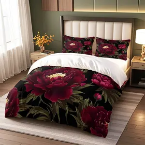 3-Piece Plum Blossom Print Bedding Set with Zipper, Comfortable Bed Sheets and Pillowcases, Ideal for Bedroom and Guest Room