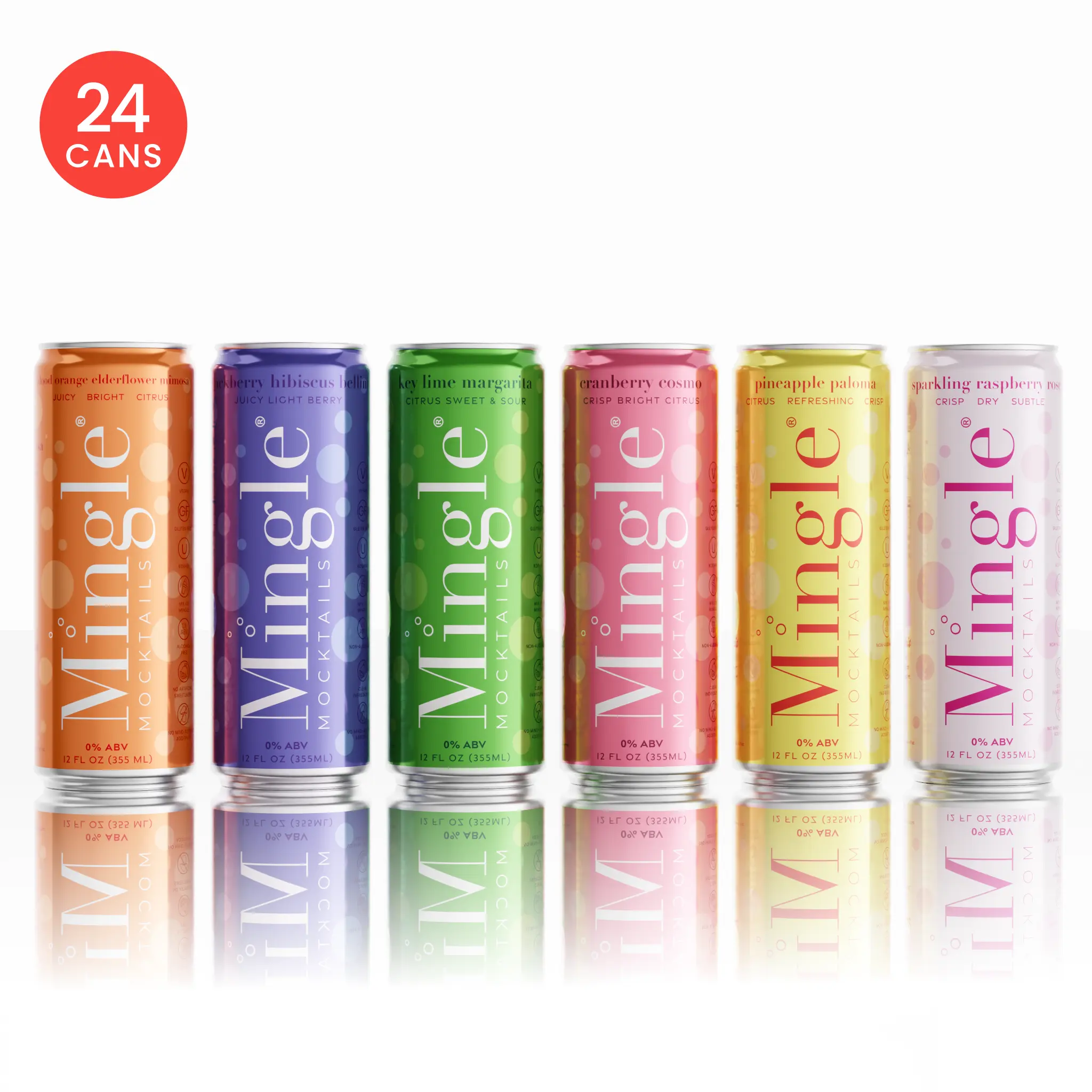 Mingle Mocktails 6 Flavor Variety Pack – Non Alcoholic Drinks, Alcohol Alternative Pre-Mixed Drinks with Real Juice, Canned Mocktails or Cocktail Drink Mixer, Gluten Free, Vegan, 12 fl oz Cans