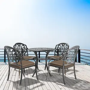 ARCH 5-Piece Set Of Cast Aluminum Patio Furniture With Black Frame and Brown Seat Cushions(same sku: W1710S00044 )