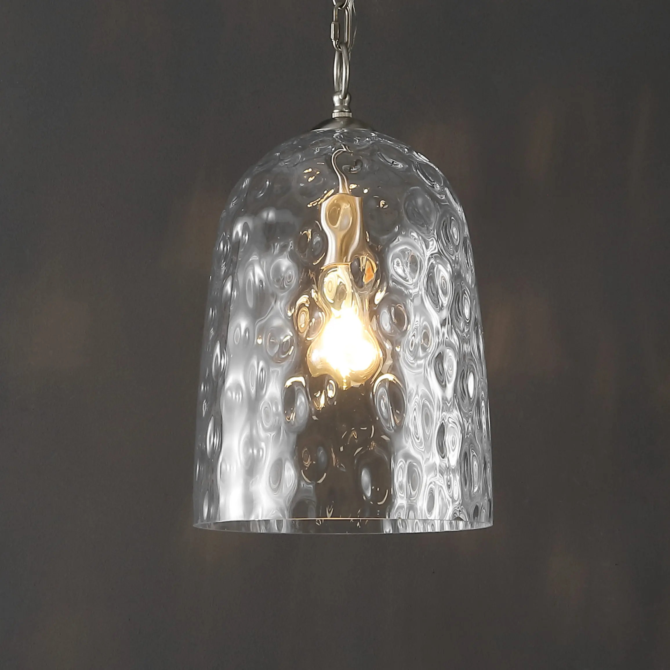 JONATHAN Y Matilda Contemporary Minimalist Industrial Nickel Iron-Dimple Glass Dome LED Pendant Light - Home Decorative Indoor Lighting for Living Room, Bedroom, Room Decor