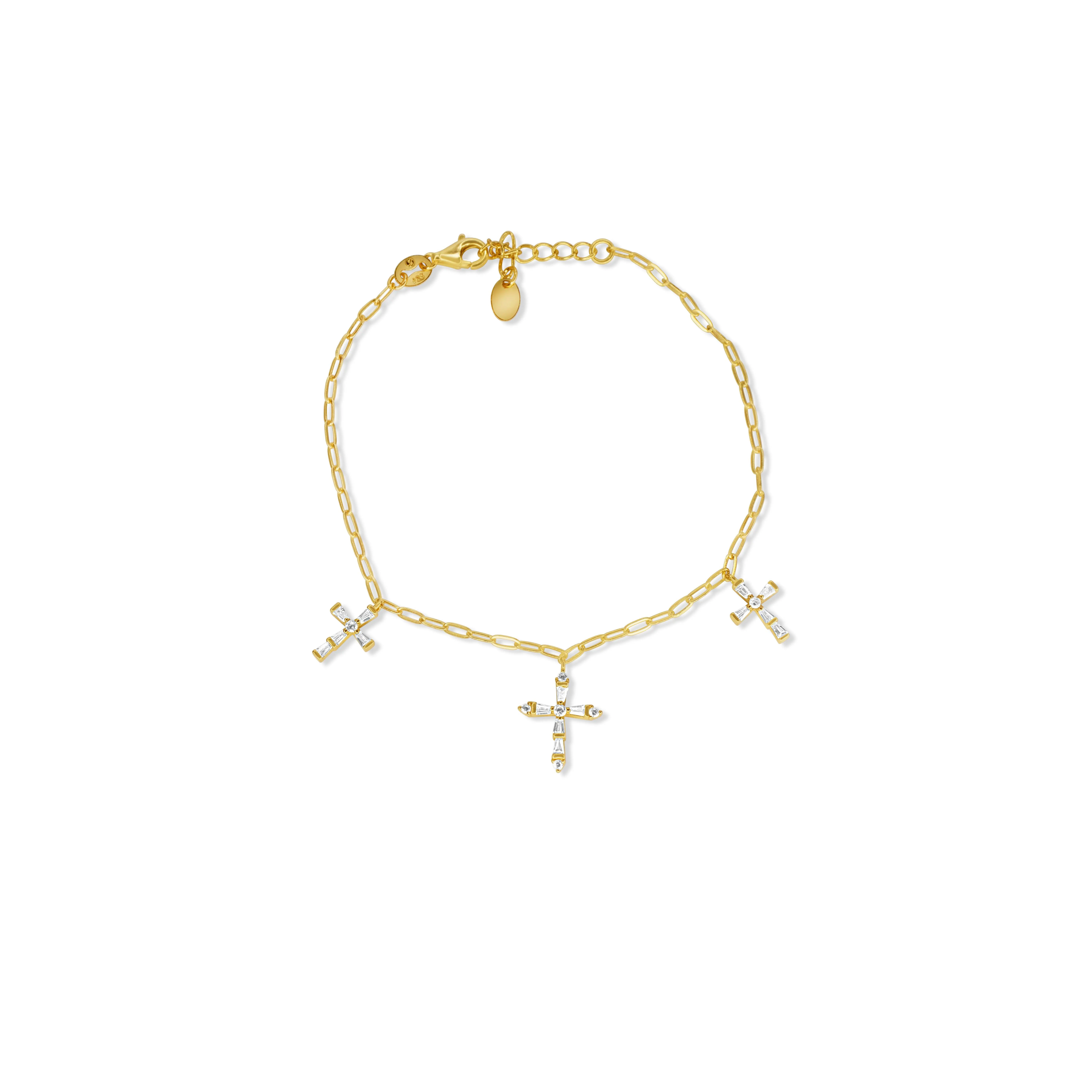Celeste Jewelry Elegance in Simplicity Sterling Silver 925 Gold Plated Cross Dangling Bracelet