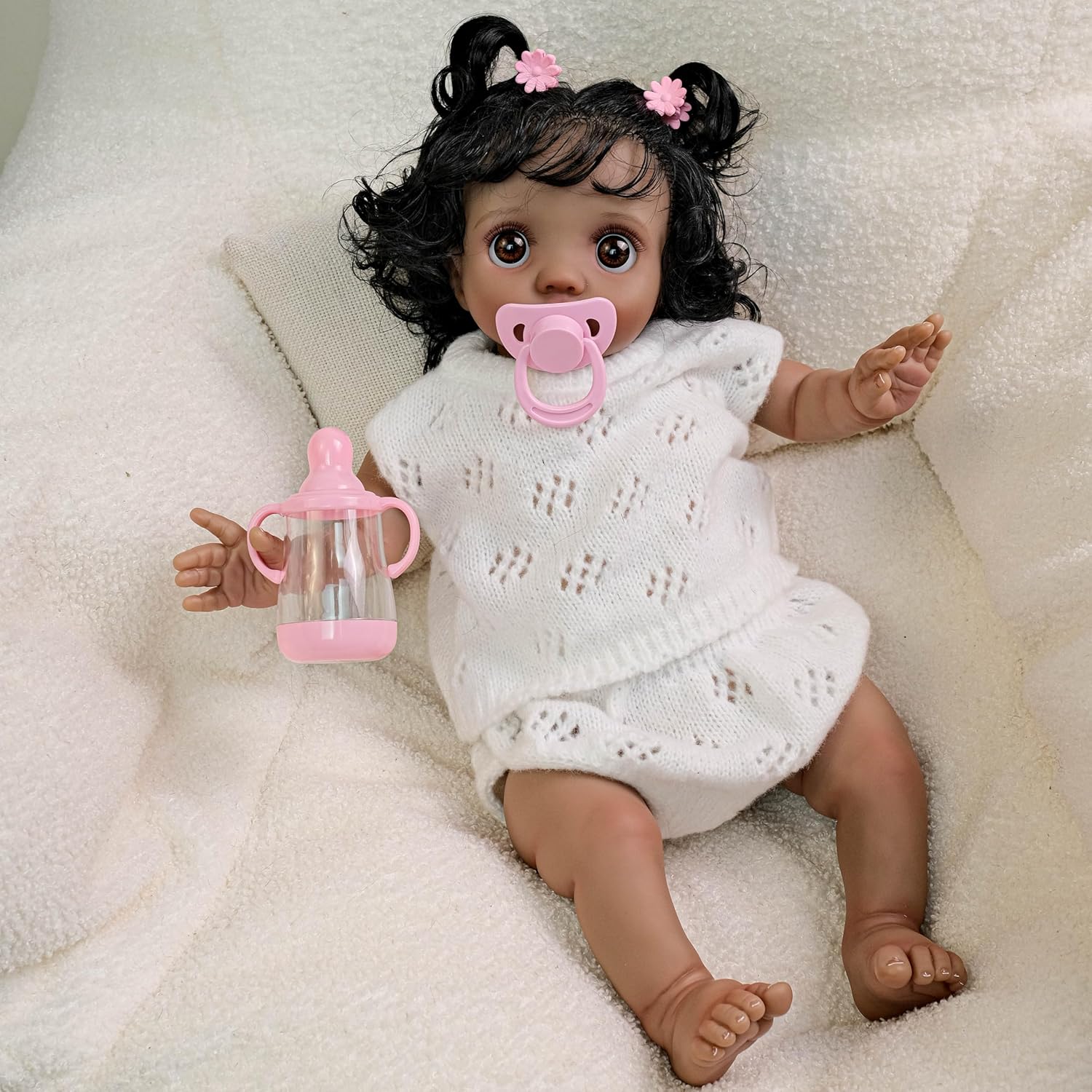 Lifelike Black Reborn Baby Doll Peeka 16 Inch Ultra-Realistic African American Newborn Doll with Curly Hair & Soft Cloth Body for Play & Display