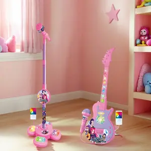 Kpop Kids Karaoke Microphone Toy with Super Colorful Lights, Guitar Toy, Role Play Music Enlightenment Educational Toy, Portable Music Singing Machine, k-pop Fans Gift, Perfect Birthday Gift for Girls