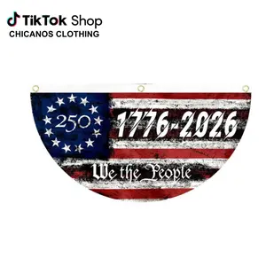 We The People 250 Years USA Semicircle Fence Banner, 1776–2026 American Patriotic Bunting Flag, Vintage US Flag Half Round Banner, Independence Day Fourth Of July Outdoor Decor, USA 250th Anniversary Porch Fence Banner
