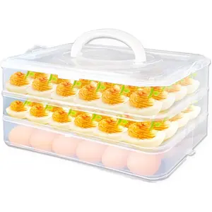 3 Layer Deviled Egg Trays Containers with Lid,Plastic Refrigerator Egg Carrier with Handle for 72 Eggs,Clear Storage Egg Platter for Devil Egg,Easter Thanksgiving,Portable Egg Dispenser