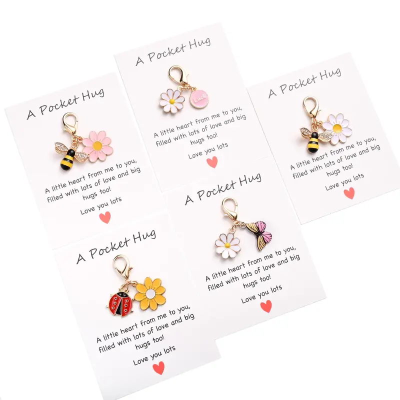 10-Piece Pocket Hug Favor Set - Sturdy Bulk Office Stationery Gifts with Exquisite Keyring Pun Note Cards, Cute Key Chain, Floral & Animal Resin Charms for Employee Appreciation Events, Coworkers