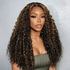 OQ HAIR Highlight 7X5 Lace Wear and Go Glueless Wig Water Wave Human Hair Wigs for Women Pre Plucked 2/30 Ombre Brown Colored Lace Front Wig