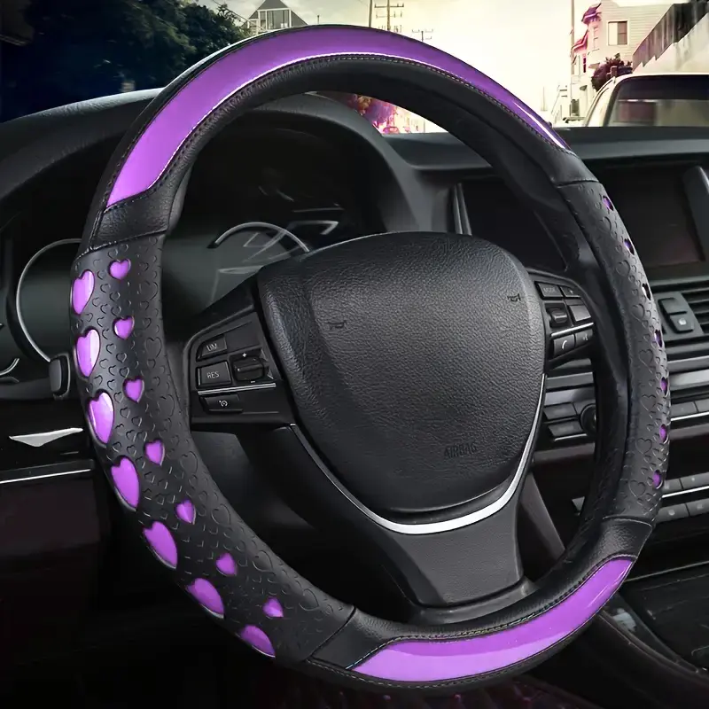 Fashion Love Heart Design Sport Steering Wheel Cover, Wear-resistant Anti-slip Universal 15 Inch Car Interior Accessories