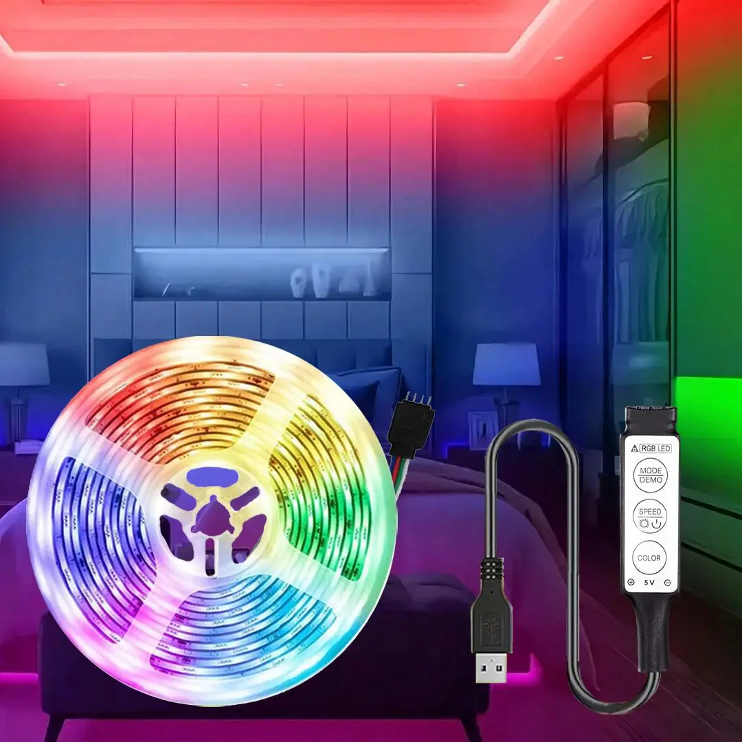 USB Powered RGB LED Strip Light with Remote Control, RGB LED Effects, Versatile Use, Dimmable Color Changing, for Home Decor & TV Back Wall, Adjustable LED Ambient Lighting