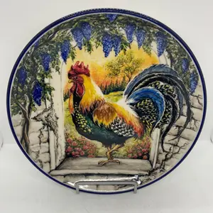 Limited Edition Large Plate  with Rooster in Window