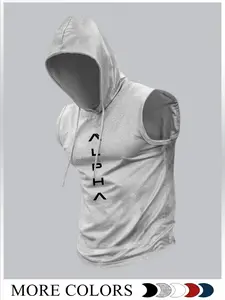 Men's Hooded Sleeveless Sports Vest, Breathable Quick-Dry Fabric, Casual Fitted Gym and Outdoor Workout Top, Athletic Sports Clothing