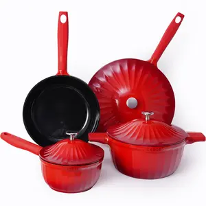 Nonstick Ceramic Cookware Set (7 Piece)–Titanium Cast Aluminum Pots and Pans Set with Lids, Non Toxic PFAS-Free Compatible with All Stovetops–Merlot Velvet