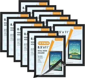 MaxGear 12-Pack 8.5x11 Wall Mount Sign Holder, Self-Adhesive Magnetic Photo Frames with Strong Metal Magnetic Border, Transparent Easy-Swap PVC Plastic for Home & Office Decor