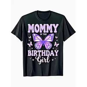 WomenS & Unisex Birthday Mom Shirt - Funny Mommy of the Birthday Graphic Tee with Purple Butterfly & Balloon Design - Soft Stretchy Fabric Round Neck Short Sleeve
