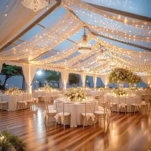 6 Panels Deep Champagne Ceiling Curtains with Lights for Weddings - 5ftx10ft Wrinkle-Free Tulle Wedding Arch Draping Ceiling Drapes Decorations for Wedding Party Stage Tent Event