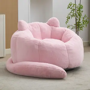 Bean Bag Chair for Adults, Cat Shaped Bean Bag Single Sofa, Ultra Soft Faux Fur Floor Sofa, Oversize Reading Chair with Cute Cat Tail Cushion for Living Room, Bedroom, Study, Pink