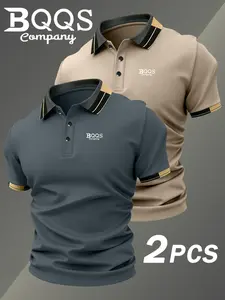 Two-Pack Hh5046 New Bqqs Logo Print Men's Collared Shirts, Elastic Casual Breathable All-Season Comfortable High-End Classic Polo Shirts