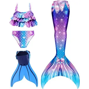 Girls Mermaid Bikini Swimsuit 3 Piece Set Princess Bathing Suit  Summer Beach Wear(HEIXAIN-M6)