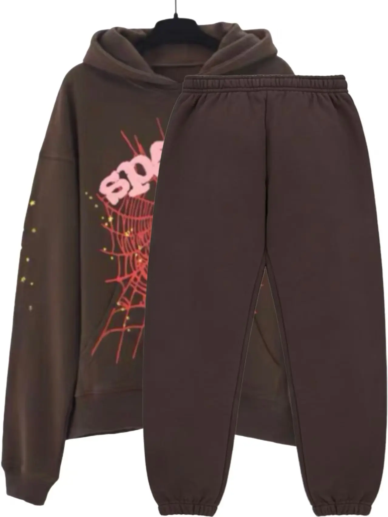 Y2k Vintage Letter Star Spider Web Graphic Hooded Sweatshirt Sweatpants Set Men Women Casual Street Outfit Tracksuit, perfect for everyday hip hop outfits
