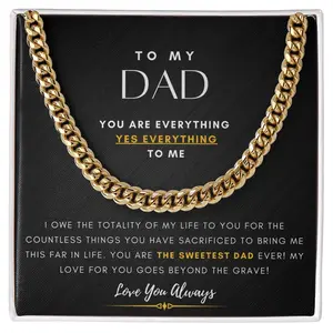 To My Dad Stainless Steel Cuban Chain Men Necklace for Dad Father's Day Christmas Birthday Gift Silver Gold Colors Fashion Jewelry