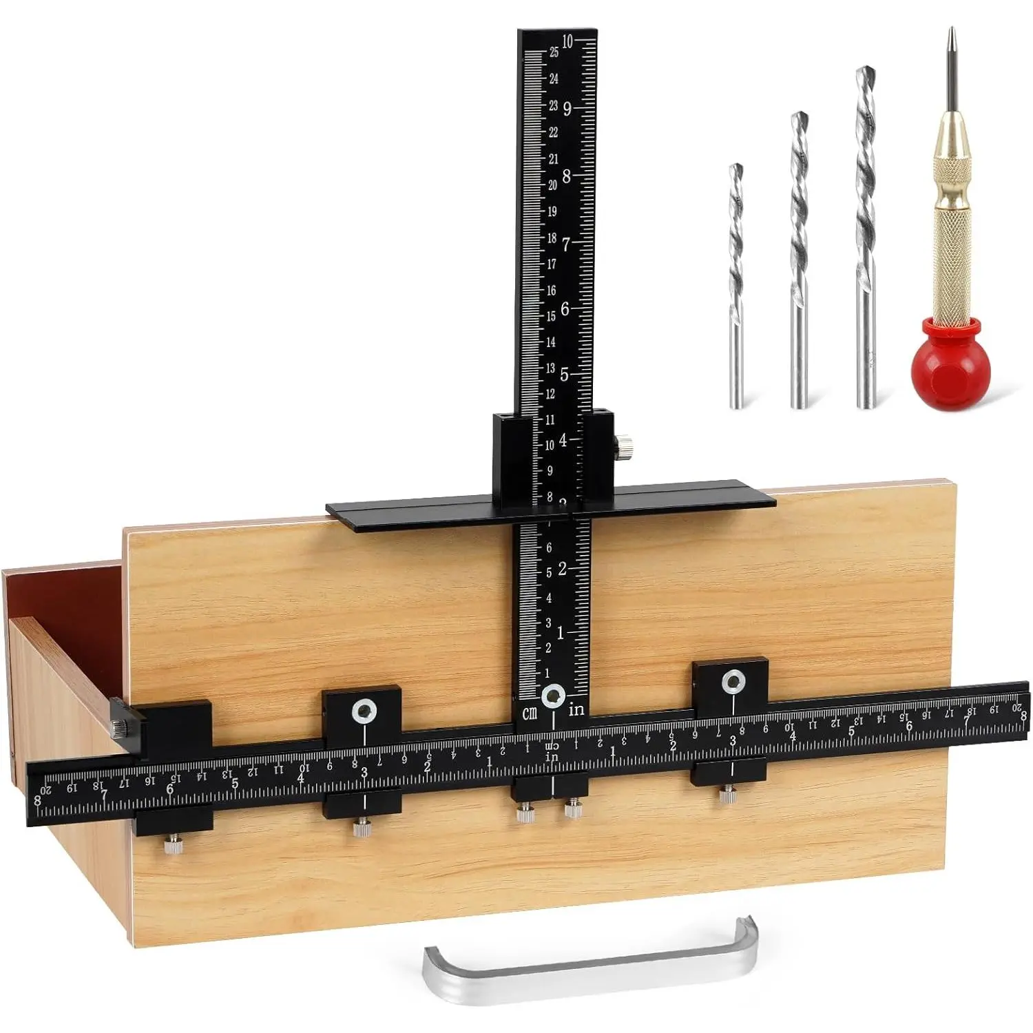 Aluminum Cabinet Hardware Jig, Punch Locator Drill Guide, Drilling Dowelling Guide for Installation of Handles Knobs on Doors and Drawer, Cabinet Template Tool for Handles and Pulls