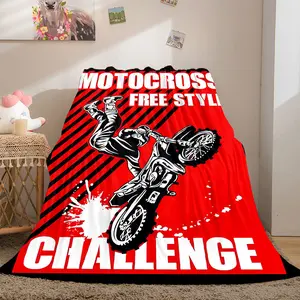 Motorcycle off-road free style challenge pattern soft flannel blanket, RV home living room sofa nap travel machine washable four season blanket, gifts for family, friends and car enthusiasts