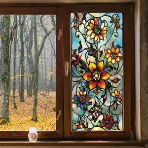 Vintage Floral Flower Window Decal Sticker, Dual-Sided Print, Static Cling No Glue Needed, Glass Door Display Decor, Easy Application