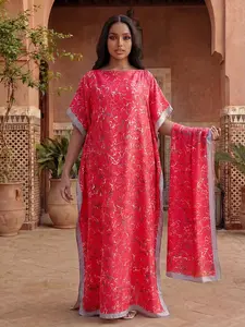Elegant Silk All-Over Printed Boho Long Dress Set, Loose-Fitting Bohemian Shawl & Scarf, Beach Sun Protection Satin Wrap for Women, Matching, Casual Wear, Elegance