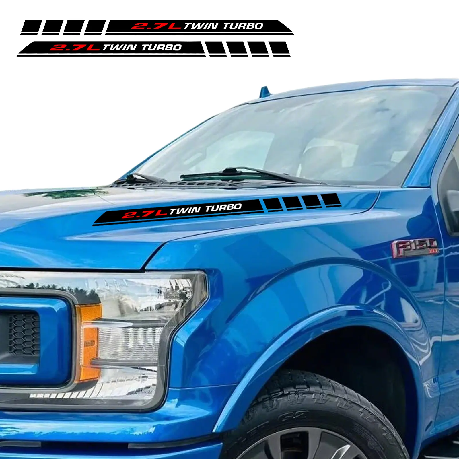 2.7L Twin Turbo Car Sticker Decal, Waterproof Automotive Decoration for Ford F-150 Ecoboost V6 Pickup Truck Engine Hood, 2Pcs Truck Accessories, Decals for Vehicles, Peel-And-Stick